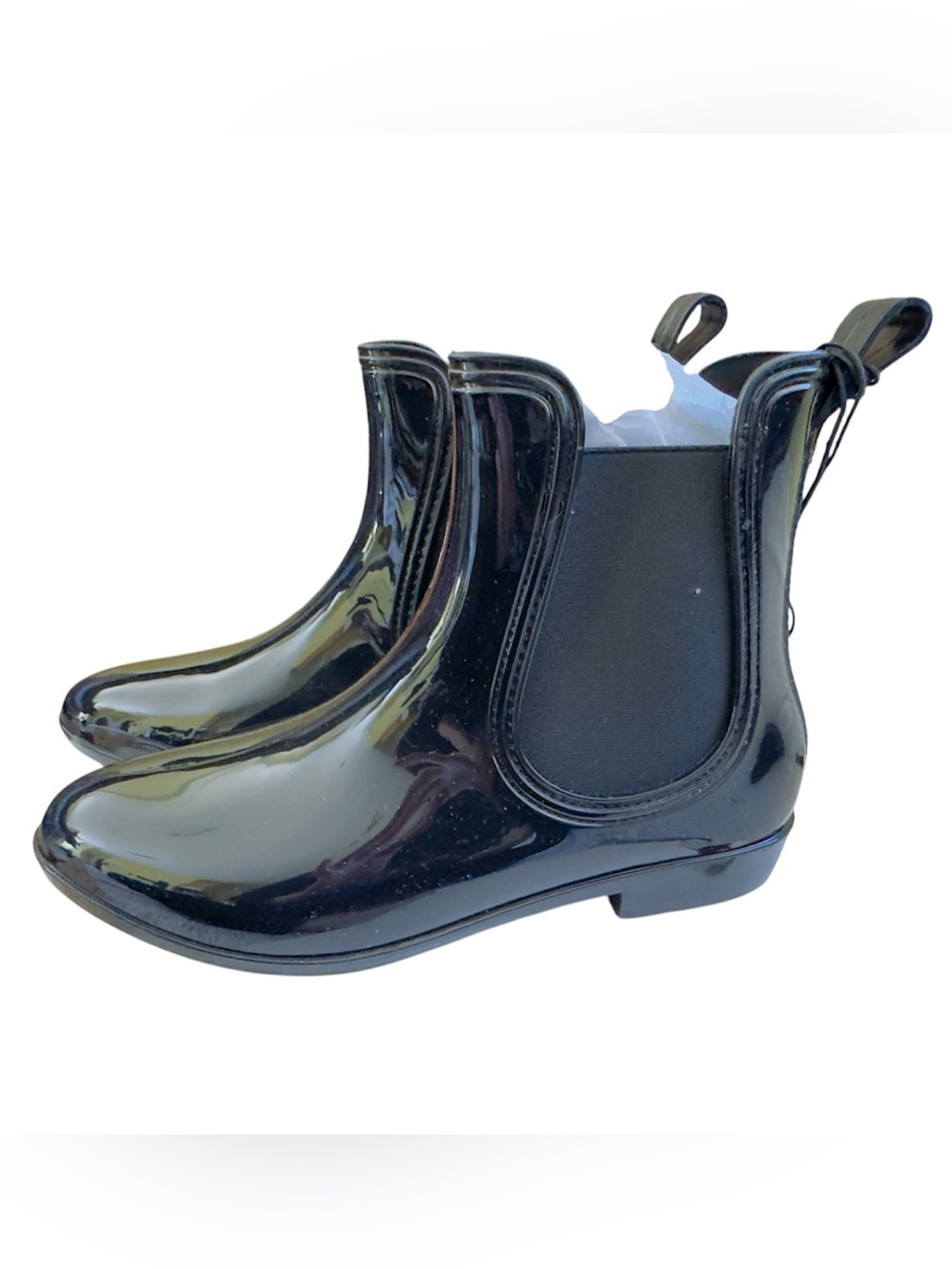 St. John's Bay Black Women Patent Chelsea Rain Boots/ Size 9
